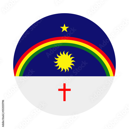 Circle badge Pernambuco flag vector illustration isolated on white background. Brazil State symbol. Brasil districts emblem. South America territory. Roundel Pernambuco emblem patriotic ribbon.