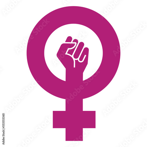 Logotipo feminista. Símbolo femenino con puño cerrado aislado