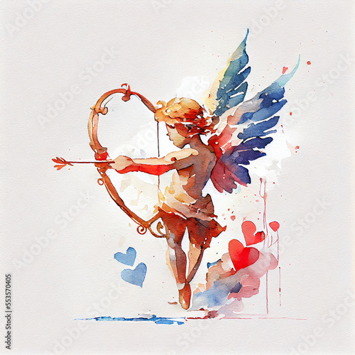 Abstract double exposure watercolor cupid arrow. Digital illustration. Generative AI