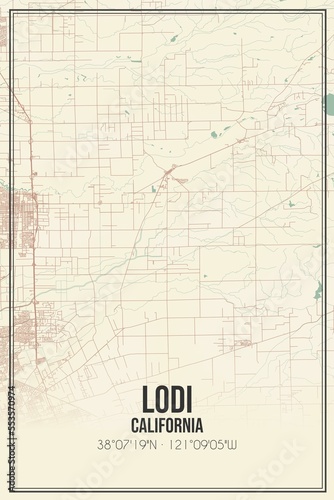 Retro US city map of Lodi, California. Vintage street map.