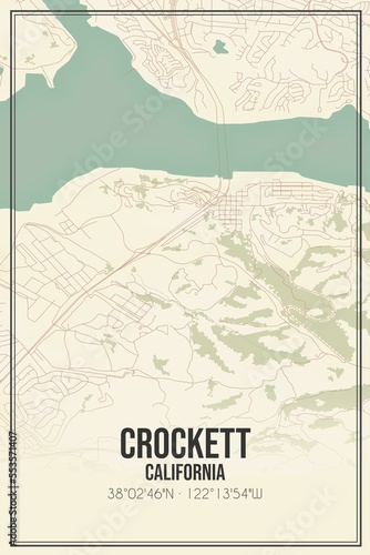 Retro US city map of Crockett, California. Vintage street map.