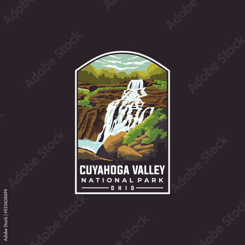 Cuyahoga Valley national park vector template. Ohio landmark illustration in patch emblem style.