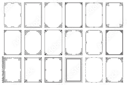 Decorative frames. Retro ornamental frame, vintage rectangle ornaments, and ornate border. Decorative wedding frames, antique museum picture borders, or deco dividers. Isolated icons vector set