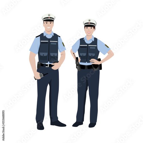 Man and woman Police character design. European type. Flat vector illustration isolated on white background