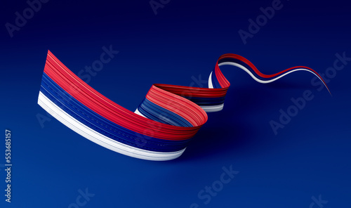 Serbian flag wavy abstract ribbon background. 3d illustration.