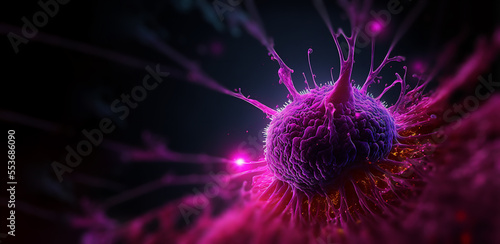 Tumor microenvironment concept with cancer cells, T-Cells, nanoparticles, cancer associated fibroblast layer of tumor microenvironment normal cells, molecules, and blood vessels 3d rendering