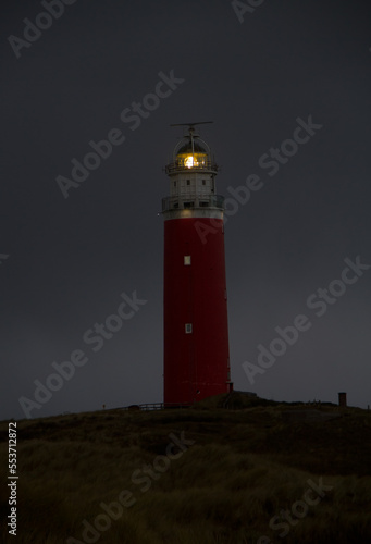 The lighthouse Eierland on the Dutch island Texel in the Wadden sea, at night