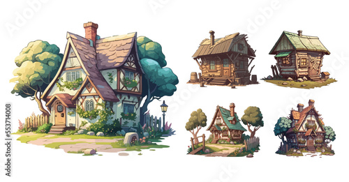 Set of cartoon cottages, houses