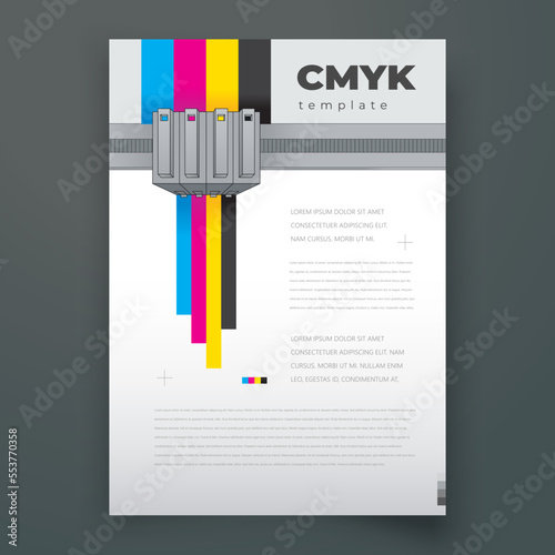Flyer cmyk polygraphy theme Cover colored lines cartridge design template vector