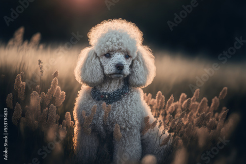 Poodle portrait in nature. Concept of animal life, care, health and pets. AI