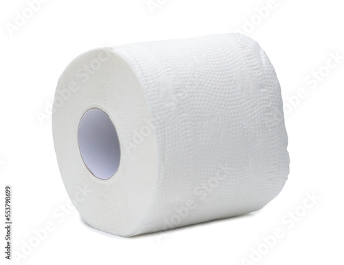 One roll of white tissue paper or napkin for general use in toilet or restroom and household or office cleaning up isolated on white background with clipping path in png file format