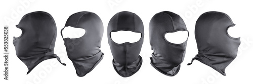 Black full face mask (balaclava) different views set. Isolated png with transparency