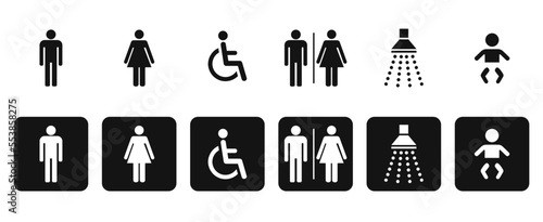 WC Symbole Sanitary Sanitar piktogram Black And White Sign Icon Design Flat Icons