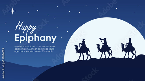 silhouette three wise man on camel for epiphany background