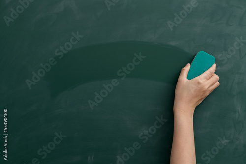 Close up of hand erasing chalkboard