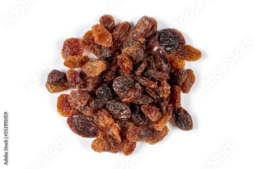 Sweet raisins on a white background.
