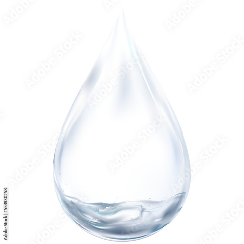 3D Water drop of Clean water on grey transparent background, isolated Transparency Single Blue Shiny Raindrop with water splashes,Element Design concept for World Water day,Earth Day