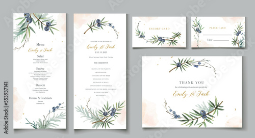 Watercolor vector set hand painted wedding invitation card template.