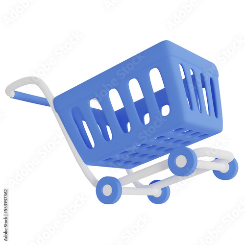 3D style shopping cart with transparent background. 3D rendering. 3d illustration.