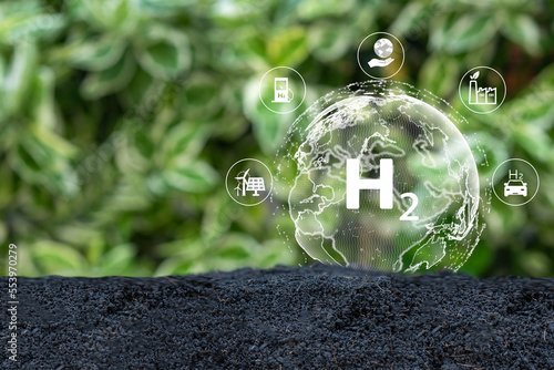 Concept for clean hydrogen energy. The environment friendly industry, and alternative energy. Future climate-friendly energy solutions for achieving net zero greenhouse gas emissions.