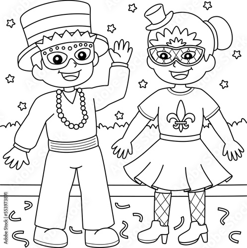 Mardi Gras Jester Boy and Girl Coloring Page