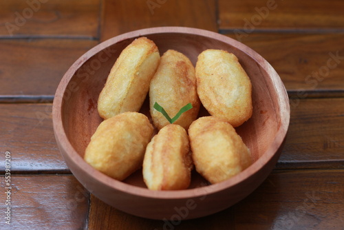 Comro or combro, a traditional Javanese snack made of deep fried grated cassava filled with a savory mix of oncom or fermented soy bean cake and chili
