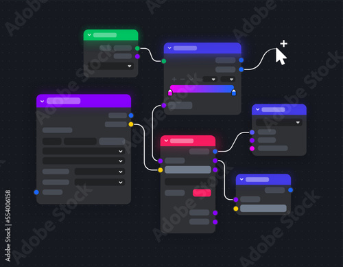 Node group. Nodes in 3d space. Vector illustration