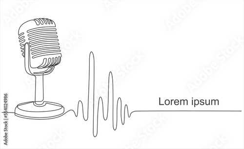 Continuous one single line drawing Retro microphone logo icon, tattoo, vector illustration concept