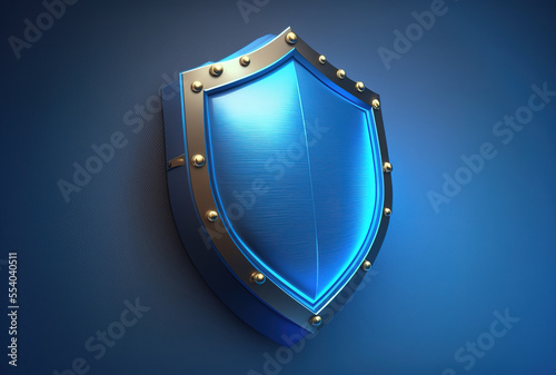 On a blue backdrop, a digital design protection tick icon is enclosed by a shield. Generative AI