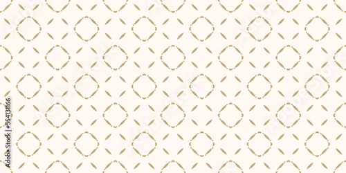 Golden abstract floral seamless pattern. Vector gold and white background. Simple geometric leaf ornament. Delicate luxury graphic texture with flower shapes, diamond grid. Elegant repeated design