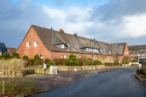 scenic old historic brick houses in List, a small village at the island of Sylt, Germany