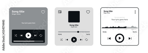 Set of music media player interface template vector design icons for music application