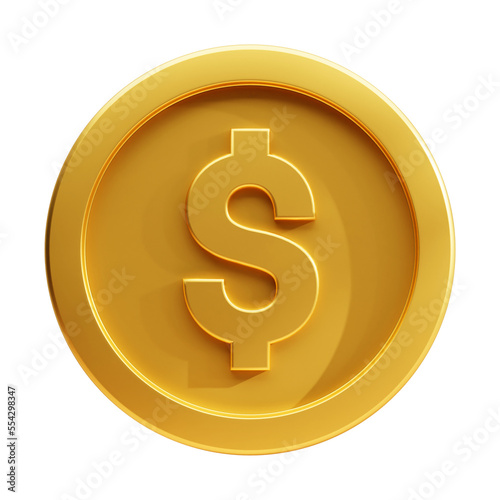 Golden Dollar coin, 3d realistic gold coin icon.