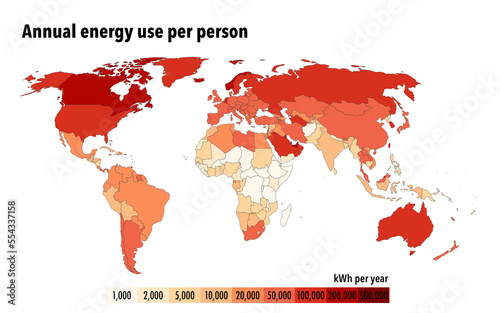 Annual energy use per person around the world