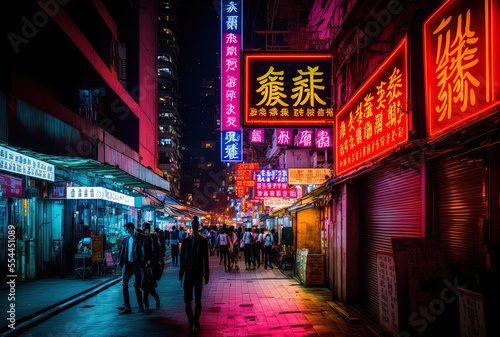 On June 19, 2015, in Hong Kong, neon lights lined Tsim Sha Tsui Street. Hong Kong's Tsim Sha Tsui street is a well known destination for shopping. Generative AI