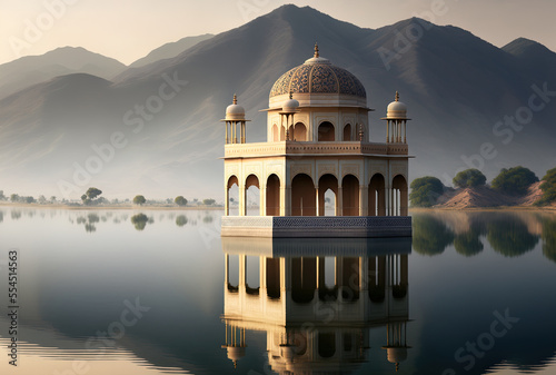 Jal Mahal is a vibrant historical site. An ancient structure on the lake. Rajasthan, India's Jaipur. Generative AI