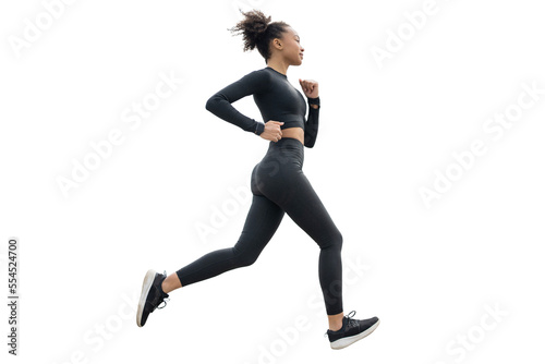 A female runner conducts a fitness workout transparent background