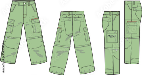 MEN AND BOYS BOTTOM WEAR CARGO PANT VECTOR SKETCH FRONT BACK AND BOTH SIDES VIEW