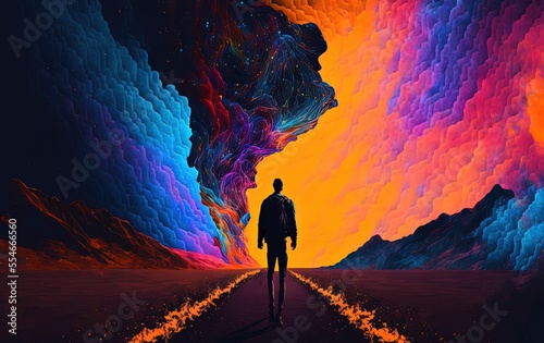 illustration of a man, walking on mystery road, idea for self-awareness theme