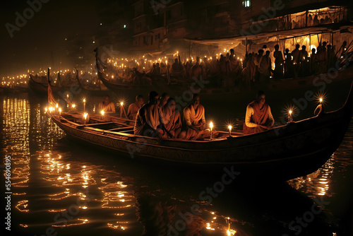 Generative AI : Deepavali or Diwali celebrations at Varanasi and Ayodhya in India, by lighting thousands of earthen lamps for Deepotsava at the river edge