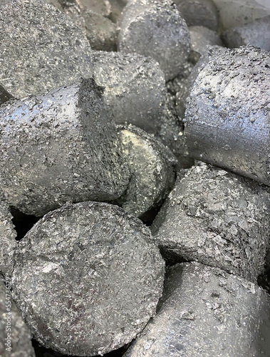 Aluminium turnings compressed into briquettes for recycling