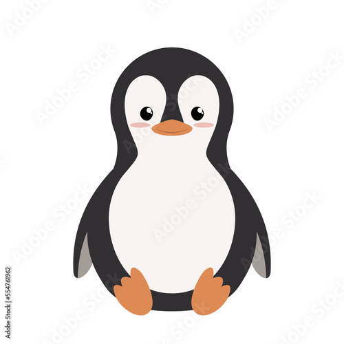 Mały kreskówkowy pingwin. Uroczy zwierzak na białym tle. Wektorowa ilustracja w płaskim stylu.