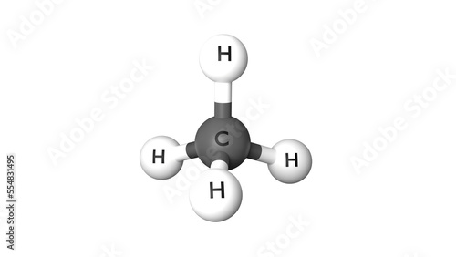 Molécula de metano o amoníaco, (CH4). Concepto de ciencia. Ilustración procesada en 3D con fondo transparente.