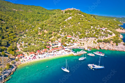 Adriatic beach in Beli on Cres island aerial view