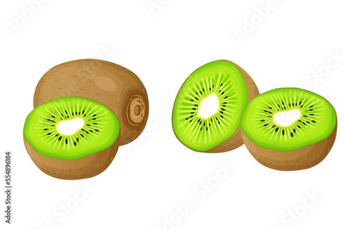 Ripe kiwi fruit and half kiwi fruit isolated on white background. Vector eps 10., perfect for wallpaper or design elements