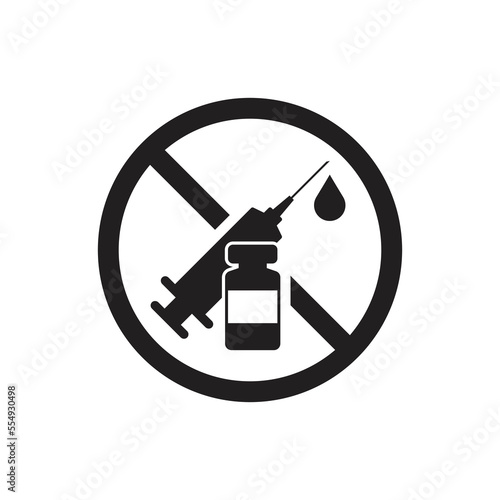 No vaccine icon design. No dope, syringe flat shot with syringe. isolated on white background. Vector illustration