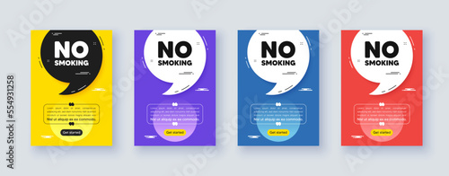 Poster frame with quote, comma. No smoking tag. Stop smoke sign. Smoking ban symbol. Quotation offer bubble. No smoking message. Vector