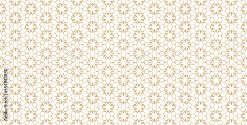 Vector gold abstract geometric seamless pattern. Gold and white lines texture, elegant floral lattice, mesh, grid. Oriental traditional luxury background. Elegant ornament, repeat tiles, modern design
