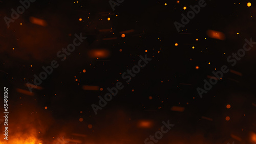 Red fire embers particles texture overlays . Sparkle burn effect on isolated black background for movie scenes.