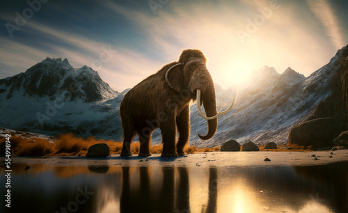 Generative AI illustration of mammoth in mountains